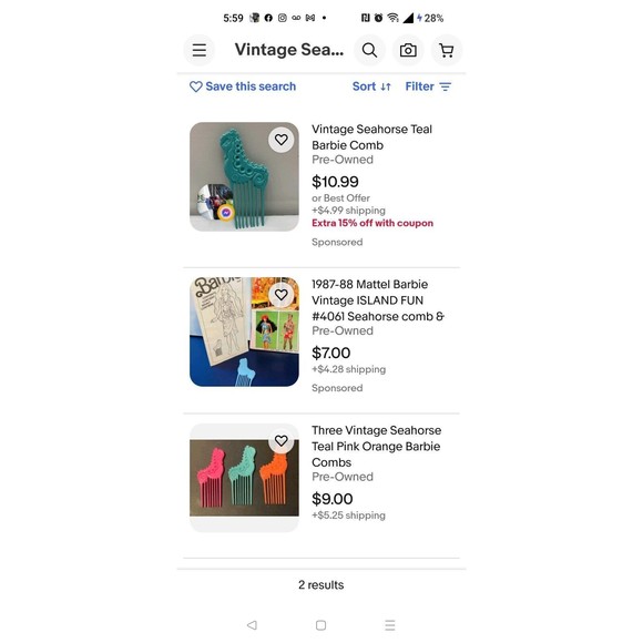 Vintage Barbie 1987 1988 Island Fun Seahorse Light Blue Comb Brush 80s 1980s Toy - Picture 5 of 5